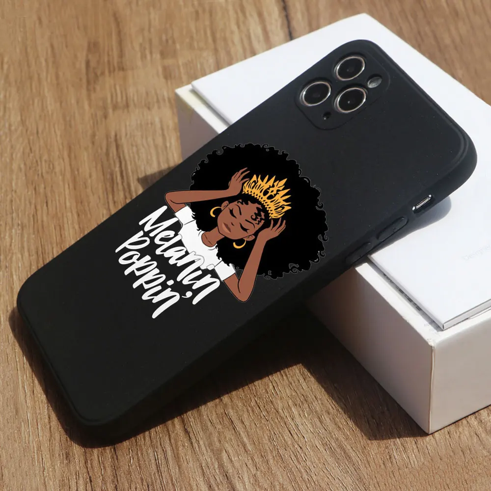 PUNQZY Black Girl Magic Melanino Poppin Karalienė meno telefono dėklas Skirtas iPhone 12 pro 11 PRO MAX 6 7 8 Plius 5 XR XS MAX SE Minkštos TPU Atveju