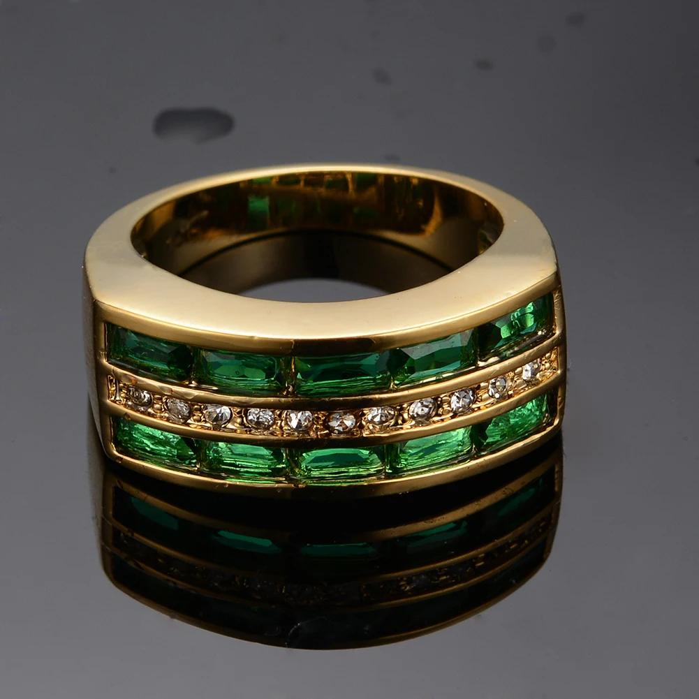 Derliaus Vyrų Žalia Krištolo Akmens Papuošalai 18KT Aukso Spalvos Vestuvių Žiedai Vyrams Prabanga Mažas Cirkonis Vestuvinis Žiedas