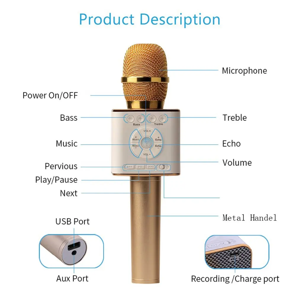 K9 Bevielis Karaoke Mikrofonas Garsiakalbis 2-in-1 Rankinės Dainuoti & Įrašymo Nešiojamų KTV Žaidėjas iOS/Android