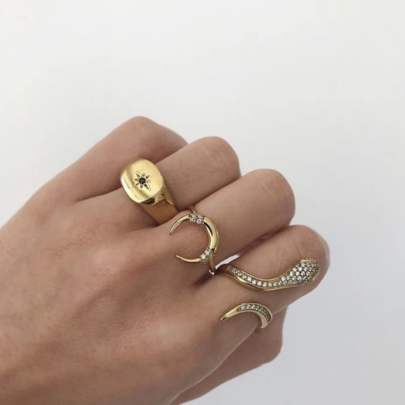 Joolim Aukštos klasės Aukso Apdaila Pusmėnulio Adjutstable Žiedai Moterims keičiamo dydžio Žiedai
