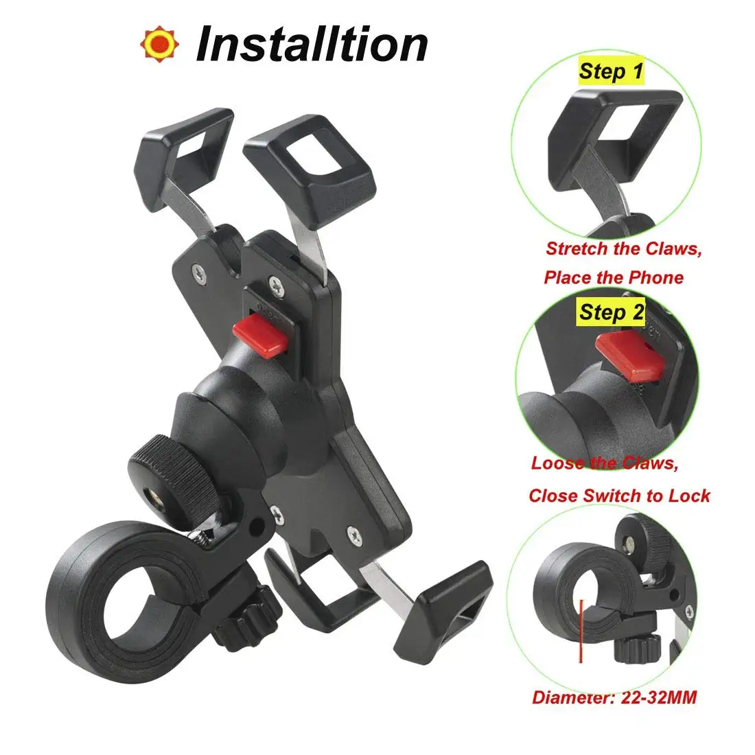Aileap Motociklo Telefono Laikiklis, Automatinis Grip 360° Reguliuojamas Dviratį Telefono tvirtinimas 4.0-6.5 colių 