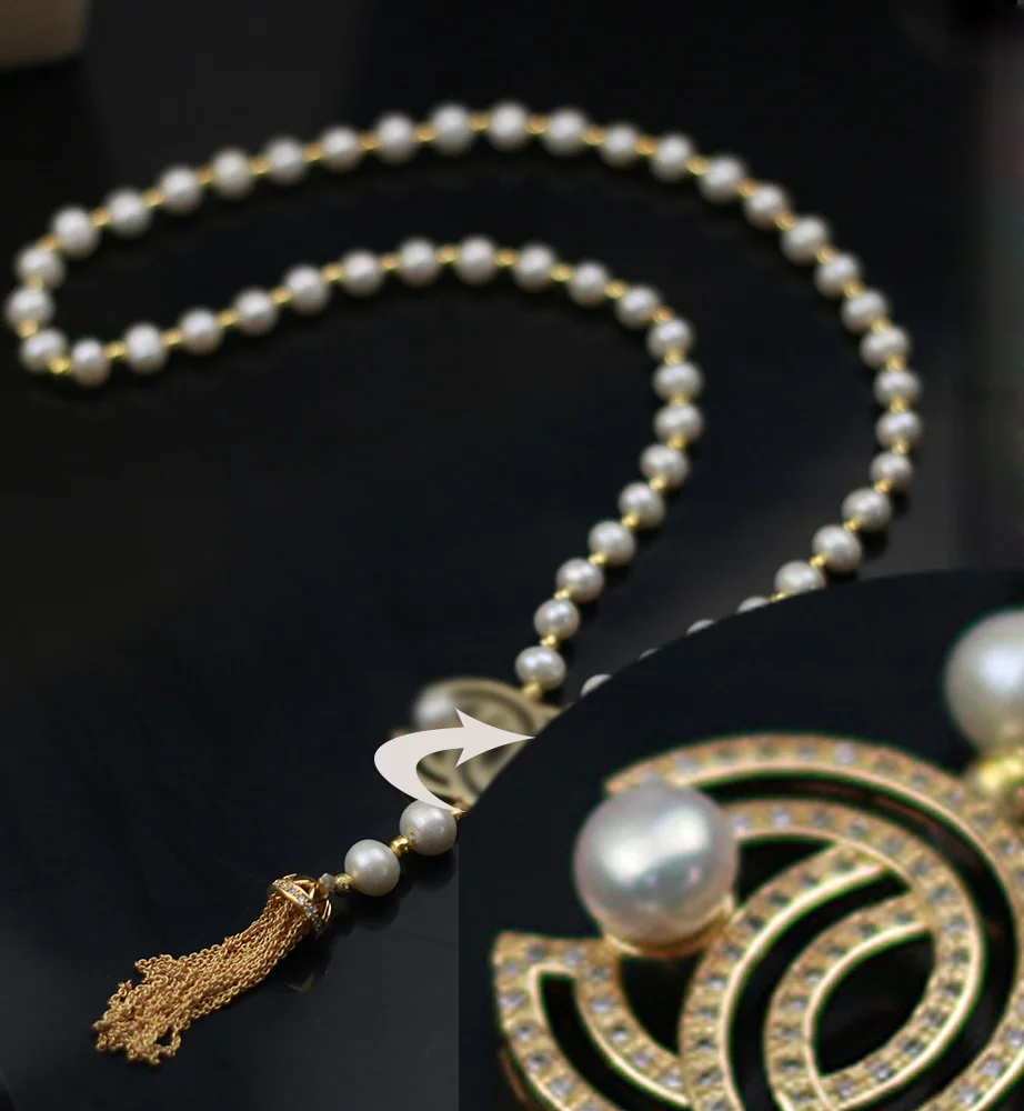 MADALENA SARARA 8-9mm AAA Gėlavandenių Perlų Vėrinį White Pearl Ilgi Karoliai Kutas Megztinis Perlų Vėrinį 60cm
