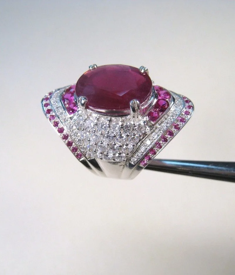 Ruby, Padengtą 925 Sidabro Žiedas Perdėti Visą Deimantų Vestuvinis Žiedas Vintage Papuošalai Moterims Šalis