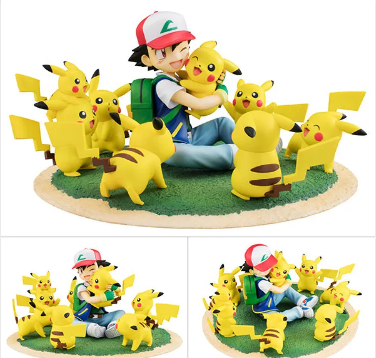 Pokemon Pelenų Ketchum, Pikachu Scena PVC Veiksmų Skaičius, Pokemon Anime Ketchum, Pikachu Diorama Statulėlės, Žaislai