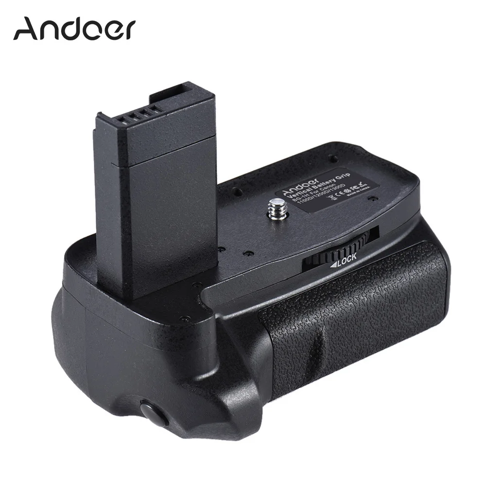Andoer BG-1H Vertikalus Battery Grip 2 * LP-E10, Baterijos Rankena Canon EOS 1100D 1200D 1300D / Rebel T3, T5, T6 VEIDRODINIAI Fotoaparatai