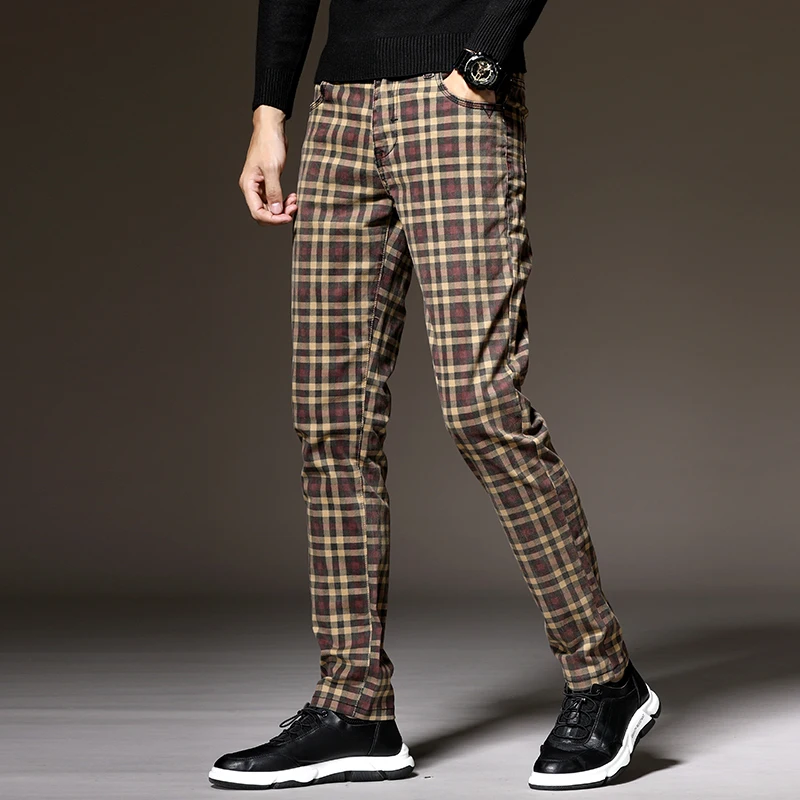 6 spalvos klasikinis pledas atsitiktinis kelnės 2020 m. rudenį prekės ženklo drabužių aukštos kokybės medvilnės ruožas mados jaunų vyrų slim kelnės