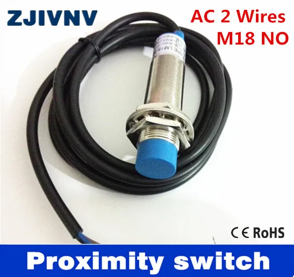 Geriausios kokybės IP67 M18 AC NR. paprastai atidaryti artumo indukcinis jungiklis AC90~250v 2 laidai aptikti nuotolis 8mm ne flush