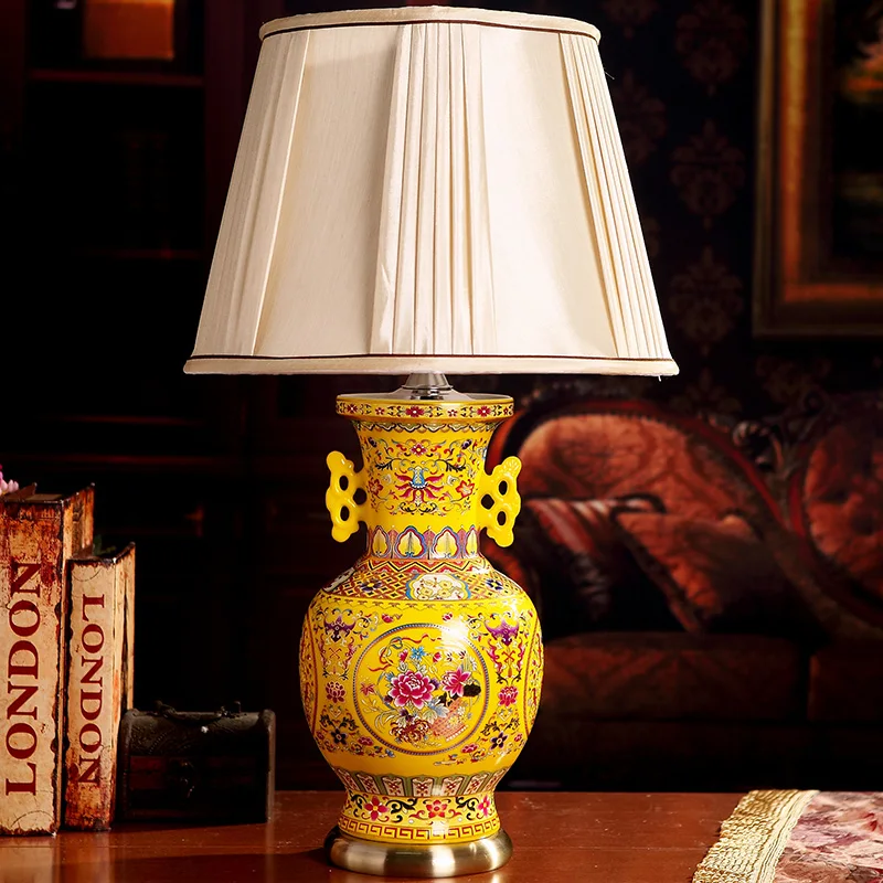 Kinija Antikvariniai Kambarį Senovinių Stalo Lempa Porceliano Keramikos Stalo Lempa vestuvių apdailos, lempos, modernus stalo geltona