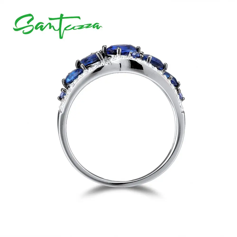 SANTUZZA Sidabro Žiedai Moterims, Originali 925 Sterlingas Sidabro Mėlyno Stiklo Baltos CZ Vestuvės Šalies Fine Jewelry