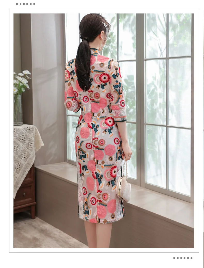 Kinų stiliaus Cheongsam siuvinėjimo gėlių vestuvių qipao šalis suknelės