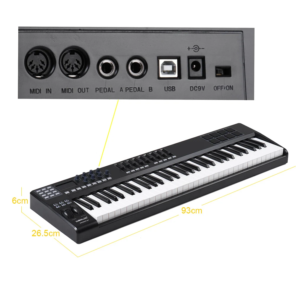 WORLDE PANDA61 MIDI Keyboard Controller MIDI Valdiklis Nešiojamų 61-USB Raktas 8 RGB Spalvinga Apšvietimu Sukelti Pagalvėlės su USB Laidu