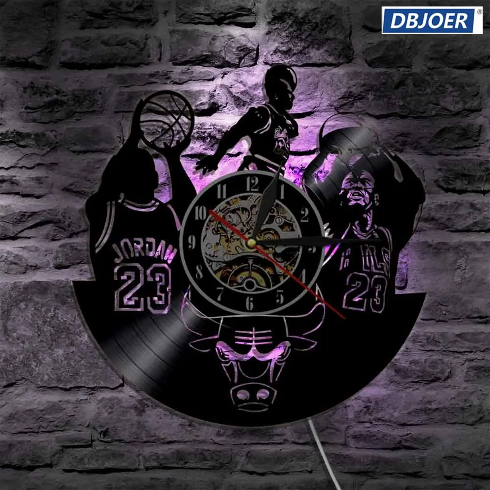 Žaisti Krepšinį Rankų darbo Dovana LED Vinilo Laikrodis Šviesos Siluetas Nuotolinio Valdymo Apšvietimo Šiuolaikinės Atvėsti Kambario Interjero Dekoro