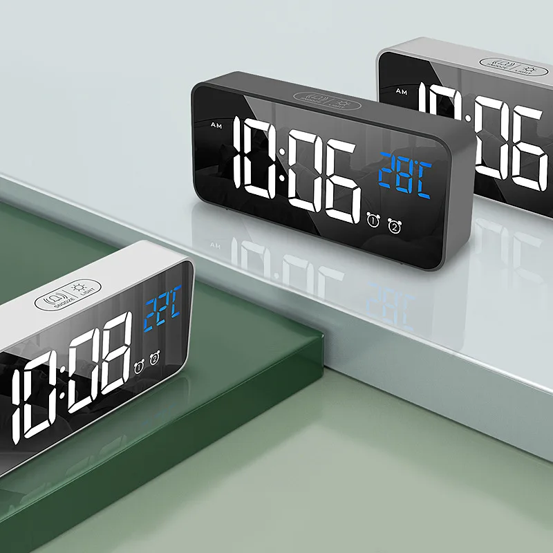 LED Veidrodis, Žadintuvas, Skaitmeninis Atidėti Stalo Laikrodis Garso Aktyvuotas Laikrodis Įkrovimo Naktiniai Muzika Laikrodis Namų Puošybai Naujas