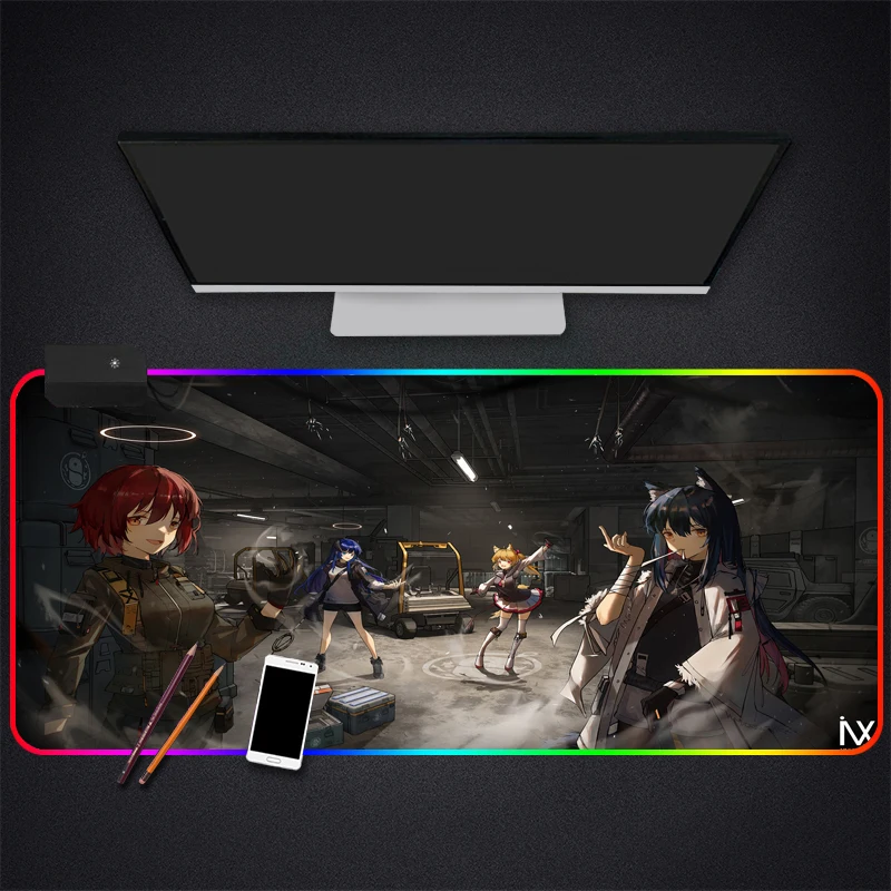 Anime Arknights RGB Žaidimų Pelės Mygtukai Gamer Kompiuteris Kilimėlis Apšvietimu Mause Didelio Stalo Klaviatūros LED Pelės Kilimėlis