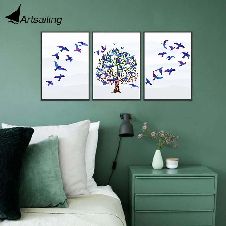 ArtSailing drobė menas Abstraktus šiaurės Gyvulinės fantazijos Medžio skrendančių Paukščių Nuotraukos Kambarį šiuolaikinių Namų puošybai plakatai