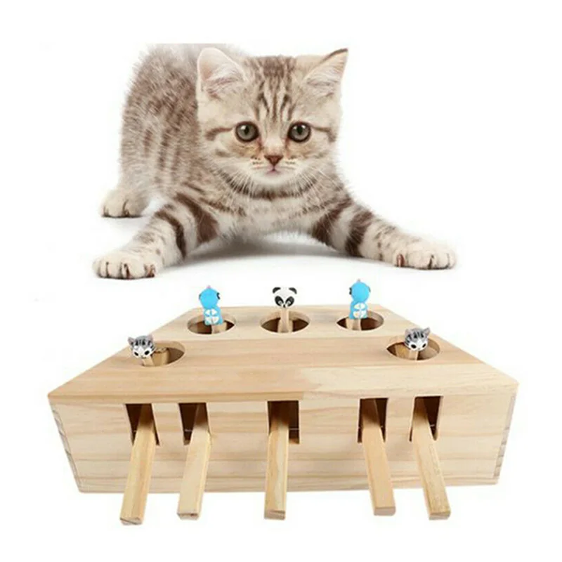 Naujai Kulti Molinių Pelės Katė Naudotis Žaislas Kietos Medinės Dėlionės Dėžutėje su 3/5 Skylių Naminių gyvūnų Žaislai TE889