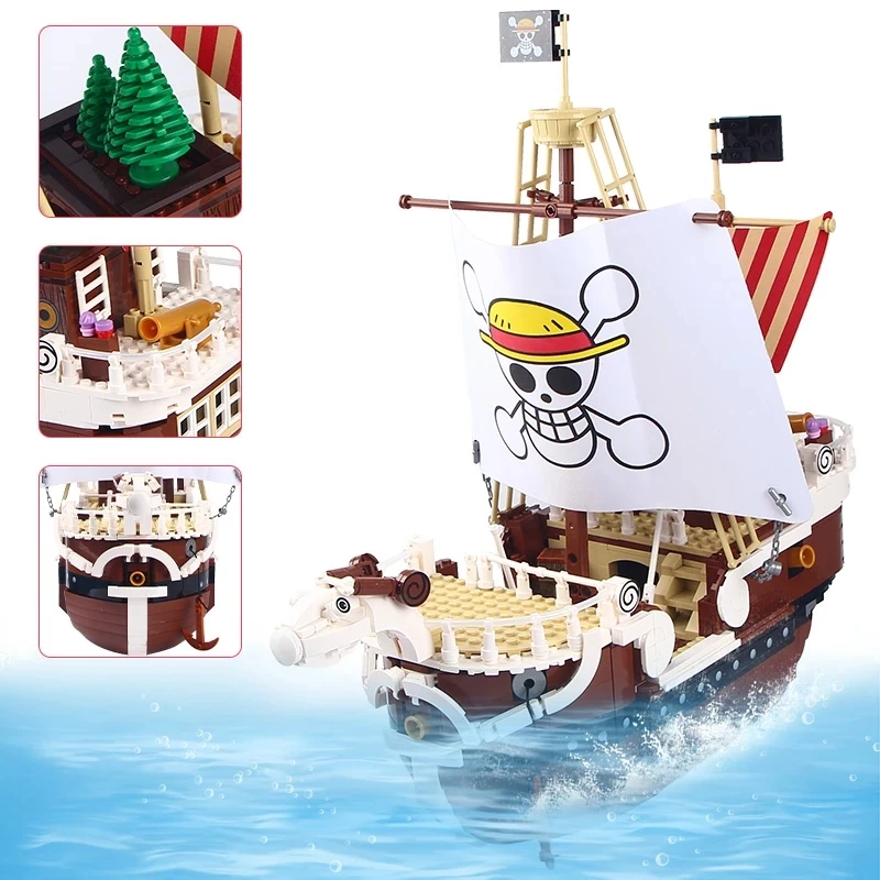 1048 VNT SY6297 Anime ONE PIECE Serijos Linksmų Piratų Burlaivis Modelis Statybiniai Blokai, Plytos, Kūrybiniai Žaislai Vaikams Kalėdų Dovanos