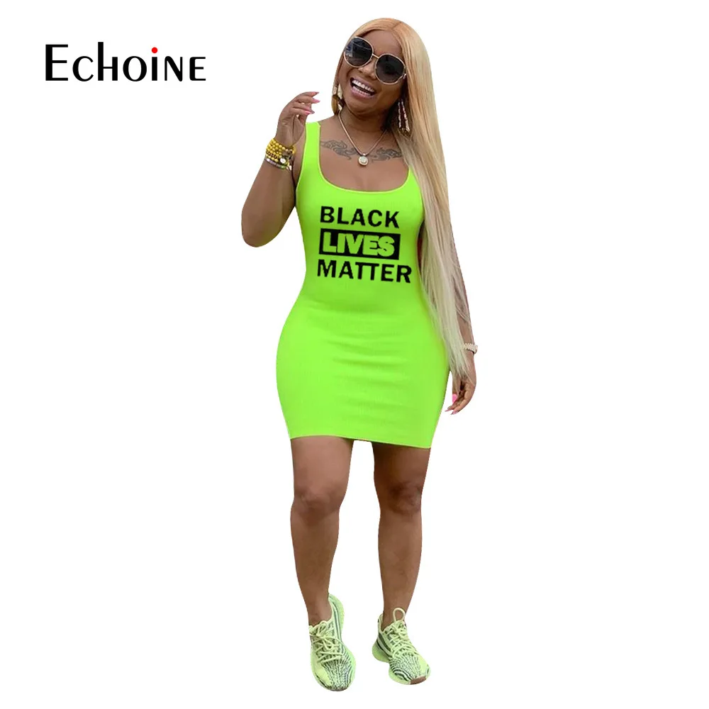 Echoine Moterų Sexy (Juodas Gyvenimo Klausimas) Spausdinimo Rankovių Bodycon Midi Mini Bakas Suknelė Seksualus Šalies Klubas Tvarstis Streetwear Suknelės