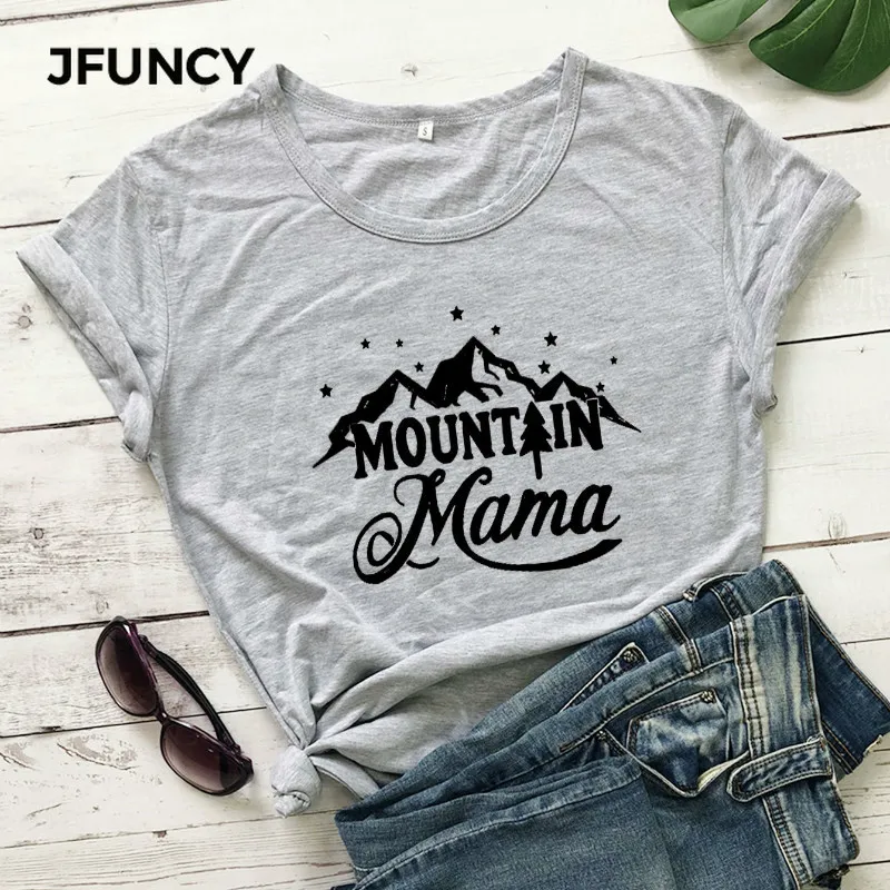 JFUNCY Vasaros Medvilnės Moterų Marškinėlius Kalnų Mama Mados Grafinis Tees Atsitiktinis Moterų Viršūnių Moterų Marškiniai Dropshipping