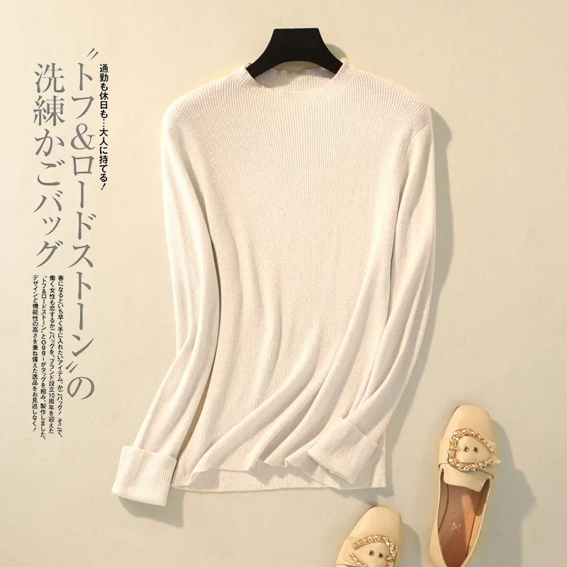 Naujas Blizga Lurex Rudens Žiemos Džemperis Moterims Ilgomis Rankovėmis Megztinis Moterims Pagrindinio Megztiniai Moterims Korėjos Stiliaus Megztiniai Viršūnes Femme D272