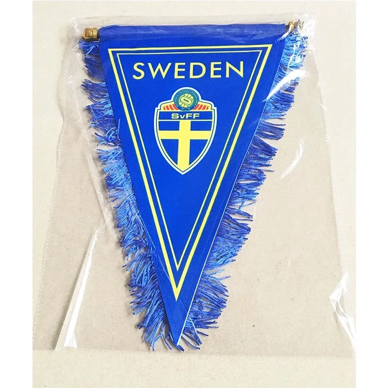 2018 m. Pasaulio Futbolo Čempionato Švedijos Nacionalinės Futbolo 35cm*25cm Dydžio Dvigubo Pusių Apdailos Kalėdų Tris Kampe Vėliavos Banner