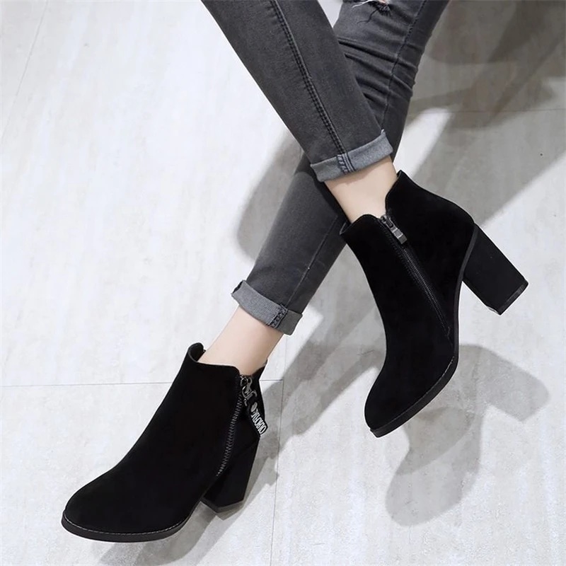 Cresfimix moterų mados, aukštos kokybės juodas kvadratas kulno rudens batai su šone užtrauktukas lady plius dydis žiemos batai a6419