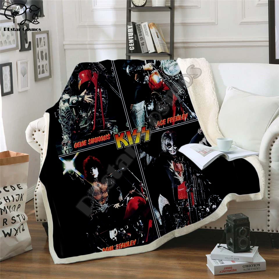 Plstar Kosmosas Grupė KISS Rock & Roll All Nite Šalies Antklodė 3D spausdinimo Sherpa Antklodę ant Lovos Namų Tekstilės Sapnų stilius-8