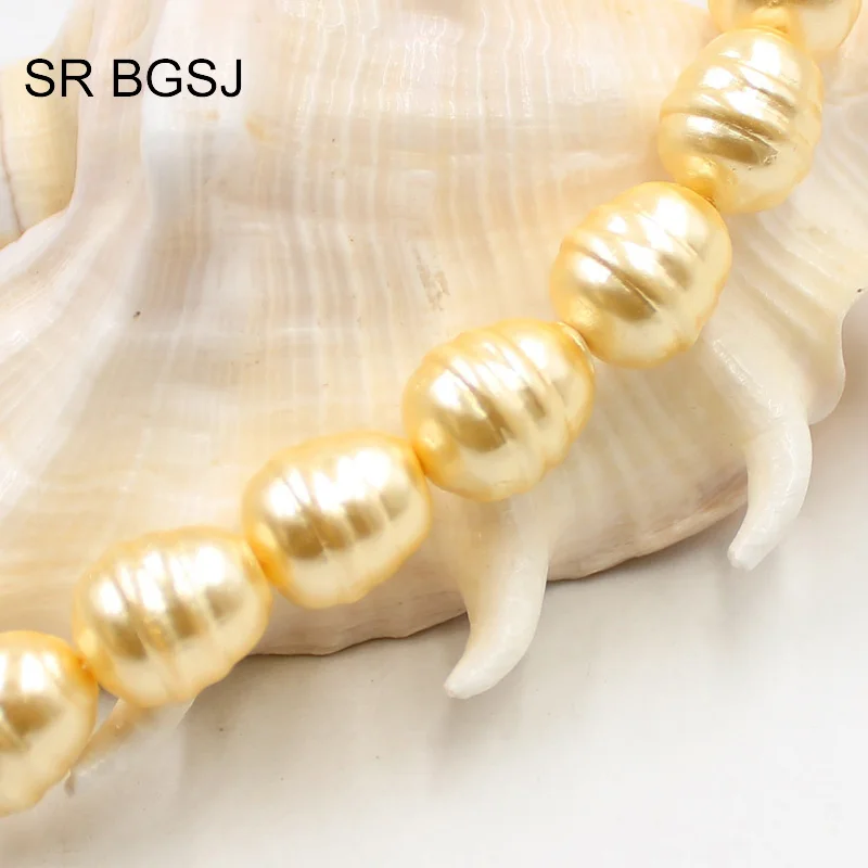 Nemokamas Pristatymas BGSJ 12x15mm Olivary Aukso Spalvos South Sea Shell Perlų Prarasti Didmeninė Karoliukų Gija 15