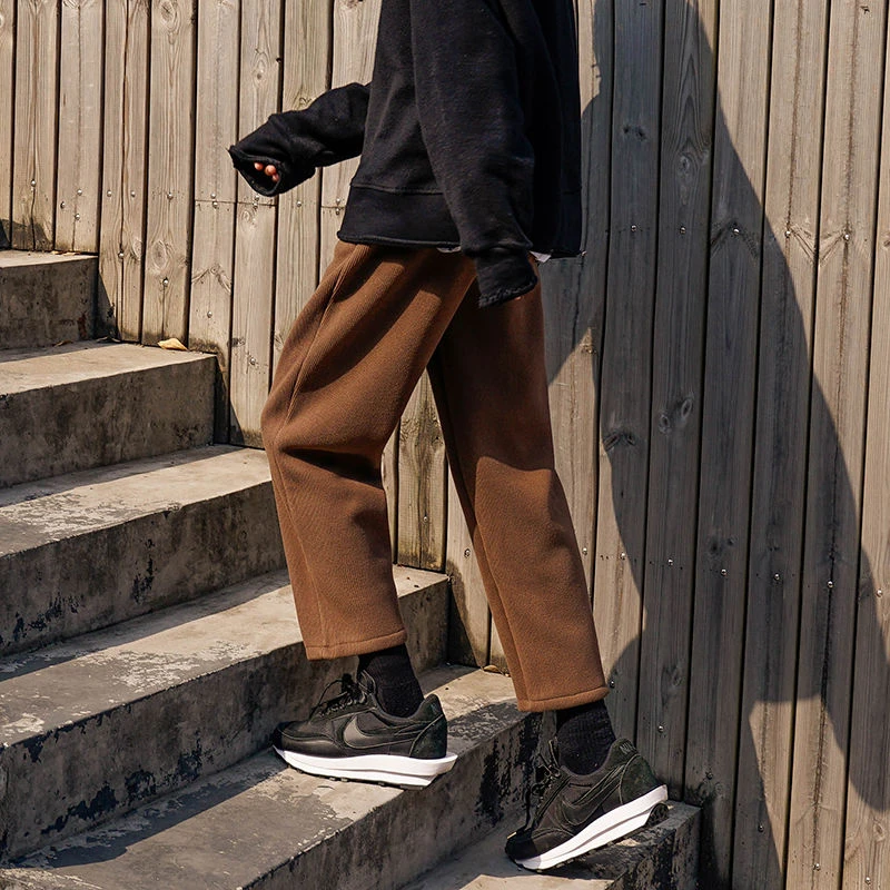 Žiemos Plius Fleece Kelnės, vyriški Šiltas Mados Atsitiktinis Kelnės Vyrams Streetwear Prarasti korėjos Stiliaus, Tiesios Plačios Koja Pants Mens M-2XL