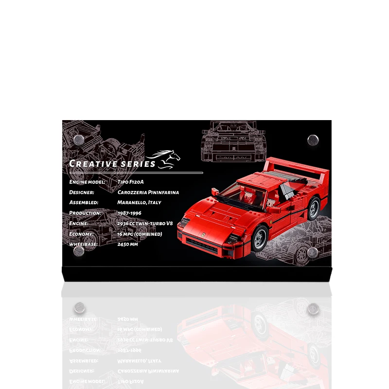 Akrilo stendas, ženklo kūrėjas 10248 Ferrariy F40 žaislai, statyba blokai