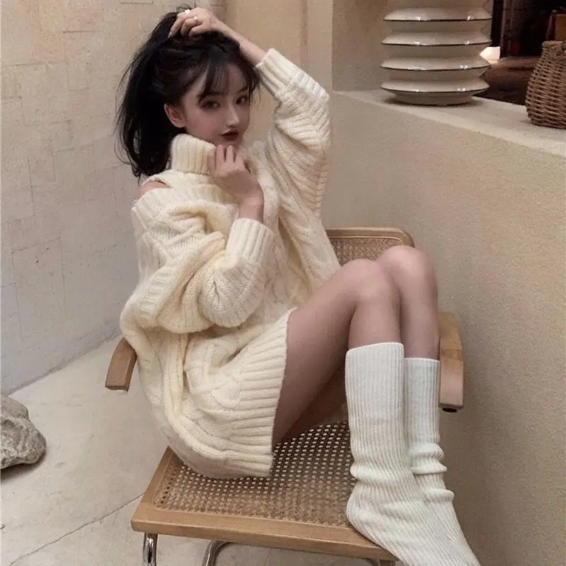 2020 Naujas Žiemos Korėjos Stiliaus Megztiniai Megzti Vientisos Spalvos Puloveriai Golfo Džemperis Moterims Šiltas Off Pečių, Vyriški Drabužiai