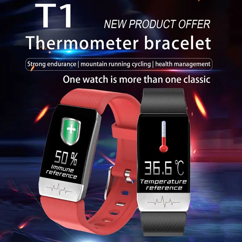 T1 Fitness Tracker Kūno Termometras EKG Smart Apyrankę Širdies ritmo Monitorius Oximeter Smart Watch Muzikos Valdymo Sportas