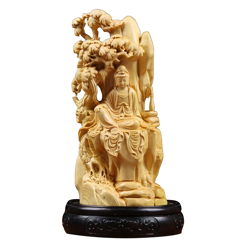 Boxwood 16cm Guanyin Skulptūros, Medžio Drožybos Budos Statula, Guan Yin Namų Dekoro