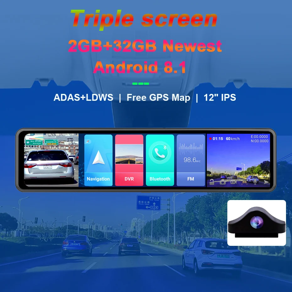 QUIDUX 12 Colių 4G Automobilių Veidrodėliai DVR GPS Navigacijos 2G RAM + 32G ROM Android 8.1 Brūkšnys Cam FHD Vaizdo įrašymo 1080P galinio vaizdo veidrodėlis