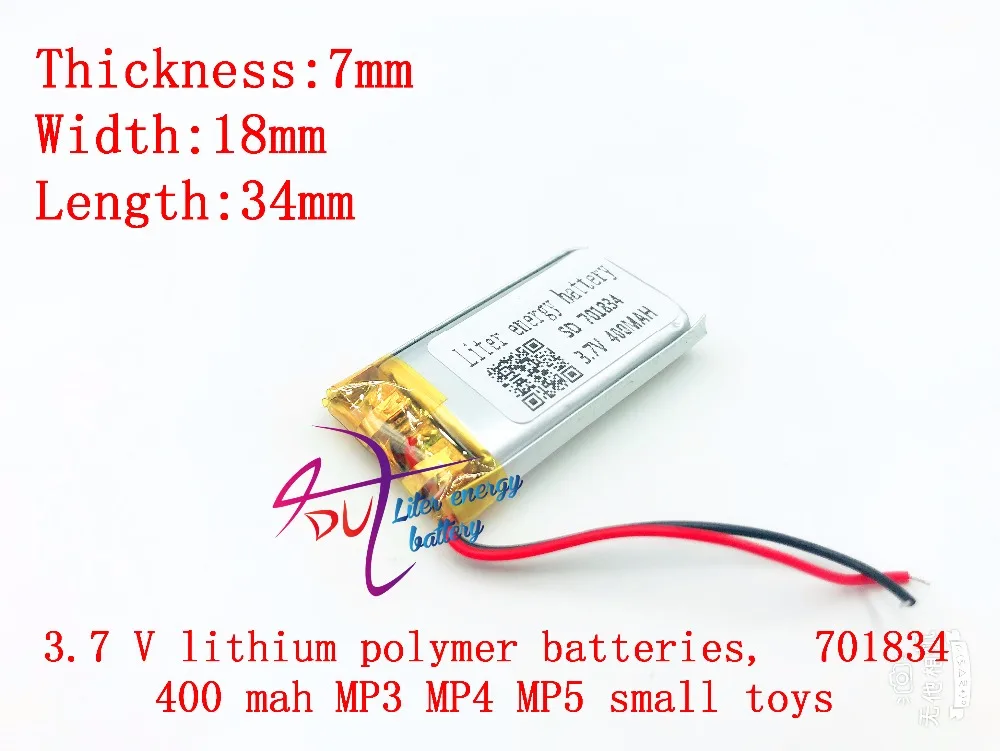 Li-po 3,7 V,400mAH 701834 (polimeras ličio jonų / Li-ion baterijos ) Smart žiūrėti,GPS,mp3,mp4,mobilųjį telefoną,garsiakalbis
