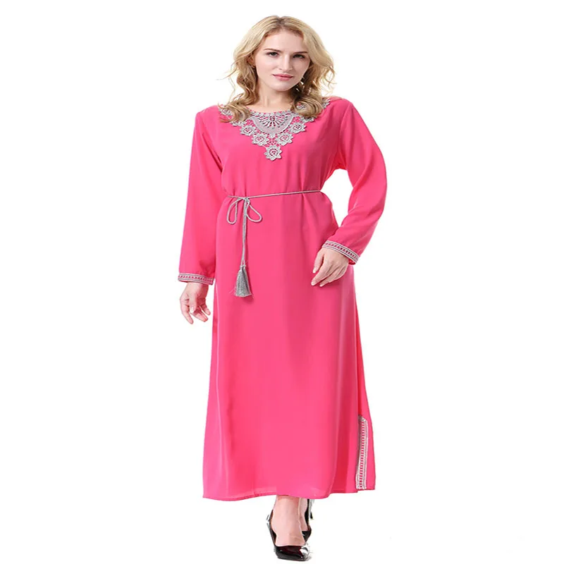 Drabužis Musulmonų ilgomis Rankovėmis Suknelė abayas Moterų Kaftan Dubajus Islamo Drabužių vientisos Spalvos Nėrinių Suknelė Mergaitėms Caftan eid