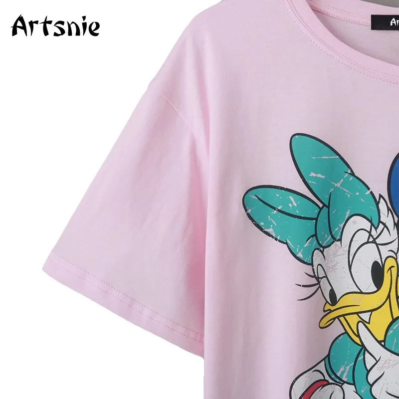 Artsnie disney animacinių filmų spausdinti marškinėliai moterims vasarą, o kaklo trumpomis rankovėmis viršūnes femme streetwear atsitiktinis cute rožinė t-shirt mujer