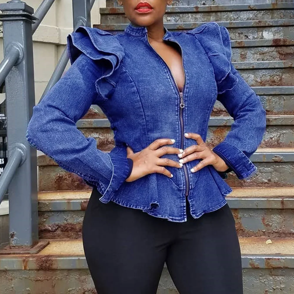 Rudenį moterų džinsinio striukė paltai 2020 m. afrikos pynimas aukšto juosmens slim fit outwear ilgomis rankovėmis moteriška atsitiktinis streetwear striukės