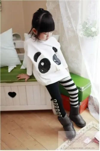 Mielas kūdikis Mergaičių Vaikams drabužių rinkinys 2vnt kostiumas Panda T-shirt+Dryžuotas Antblauzdžiai vaikų Drabužių rinkiniai
