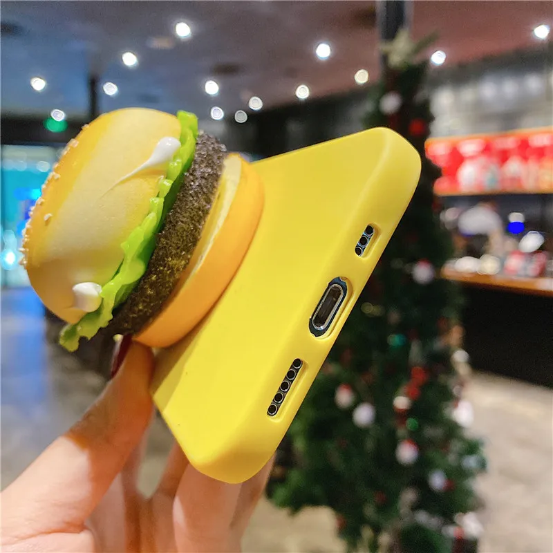 3D Juokinga yummy hamburger maisto sandwich spurgos Atveju iPhone 12 11 Pro max mini 5 SE 6 7 8 Plius XR XS MAX X Minkštas silikoninis Dangtelis