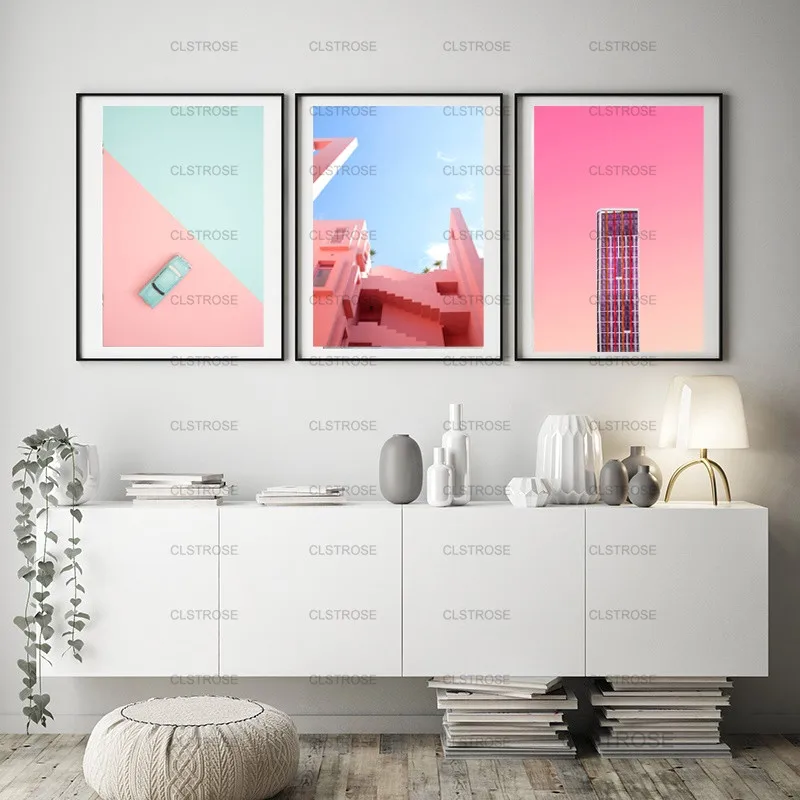 Šiuolaikinės Dekoratyvinės Tapybos Pink House Laiptai Ananasų Desertas Plakatas Hd Namų Sienos Vandeniui Atsparus Rašalas Art Deco Drobė, Tapyba