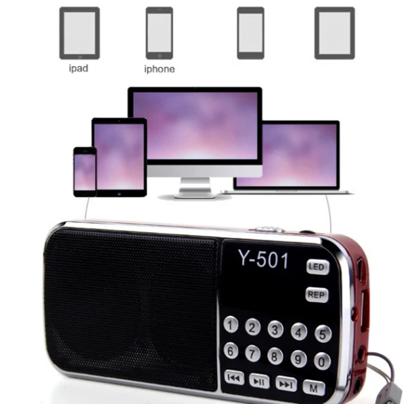Y-501 Skaitmeninis Nešiojamų o LCD Skaitmeninis FM Radijo Garsiakalbis, USB, Mp3 Muzikos Grotuvas