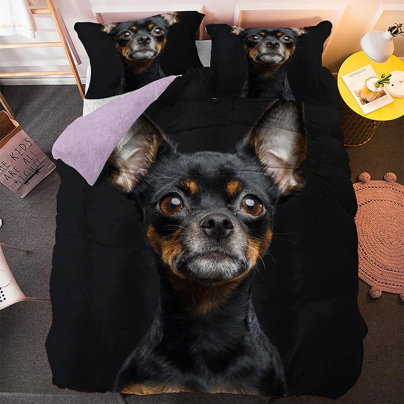 Mielas Šunytis šunelis su Juodu Plaukų Antklodė Padengti Patalynės Komplektas Lovatiesė 3pcs Karalienė King Size Namų Tekstilės