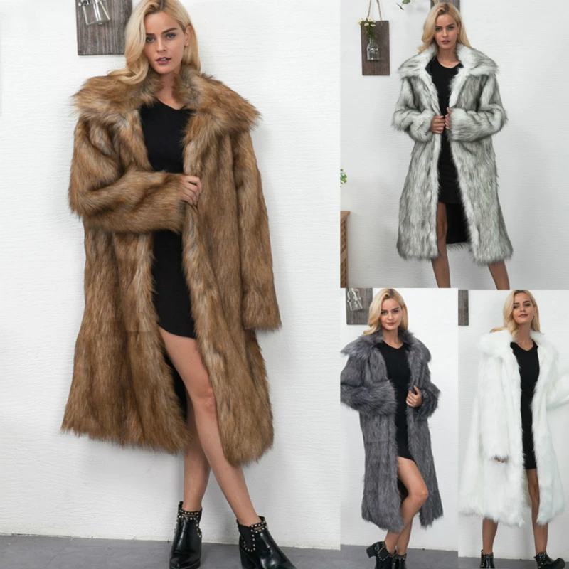 Žiemos Mados Storas Šiltas Dirbtiniais Fox Fur Moterų dirbtinis Kailis Kailis Ilgas Dirbtiniais Kailiais Parkas Viršutiniai drabužiai S-XXXL Turn-žemyn Apykaklės Slim