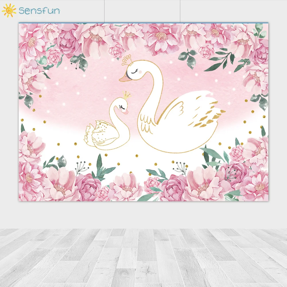 Sensfun Gyvūnų Nuotraukų Foną, Pink Gėlių Swan Baby shower Fotografijos Rekvizitai Vinilo Šalies Photoshoot Fone Reklama Photocall