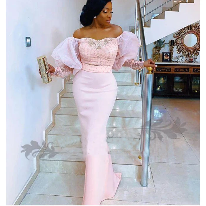 2019 Nigerijos Nėrinių ilgomis Rankovėmis Vakaro Suknelės nuo Peties Sluoksniuotos Rankovėmis Afrikos arabų Oficialų Įžymybė Prom Šalies Chalatai