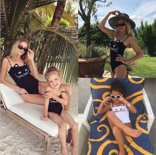 Nauja Mama Dukra vientisi maudymosi kostiumėlį, Moterų, Vaikų Mergaičių Maudymosi kostiumai katė spausdinti Maudymosi Kostiumą, push up Bikinis aukšto juosmens Paplūdimio 2018