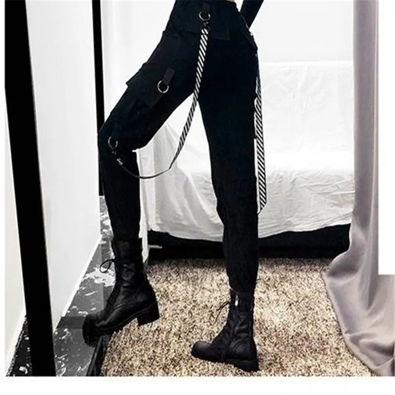 Streetwear Krovinių Kelnės Moterims Atsitiktinis Poilsiu Juoda Aukštos Juosmens, Palaidi Moterų Hip-Hop Kelnės Korėjos Stiliaus Ponios Capri Kelnės