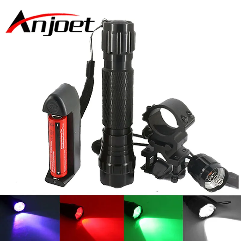 Anjoet Medžioklės LED Žibintuvėlis Žalia/balta/raudona/UV Apšvietimo Taktinis Žibintų+ Nuotolinio Slėgio Jungiklis+ Gun kalnas 18650