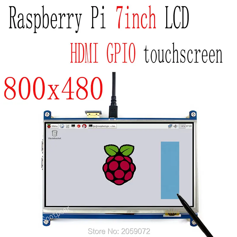 Aviečių pi 7 colių LCD varžinio touchscreen, HDMI 800x480 7inch tft ekranas gpio jutiklinis ekranas didesnis nei 5 colio LCD